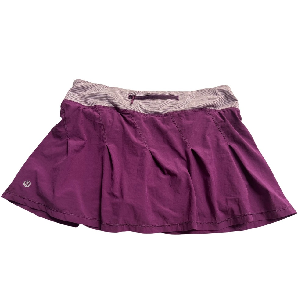Lululemon Pace Setter Skirt Purple Striped Waistband Pleated Back Size 6